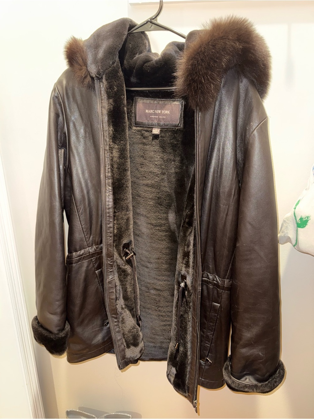 Andrew Marc New York Genuine Leather Parka Real Fox Fur Hooded Jacket